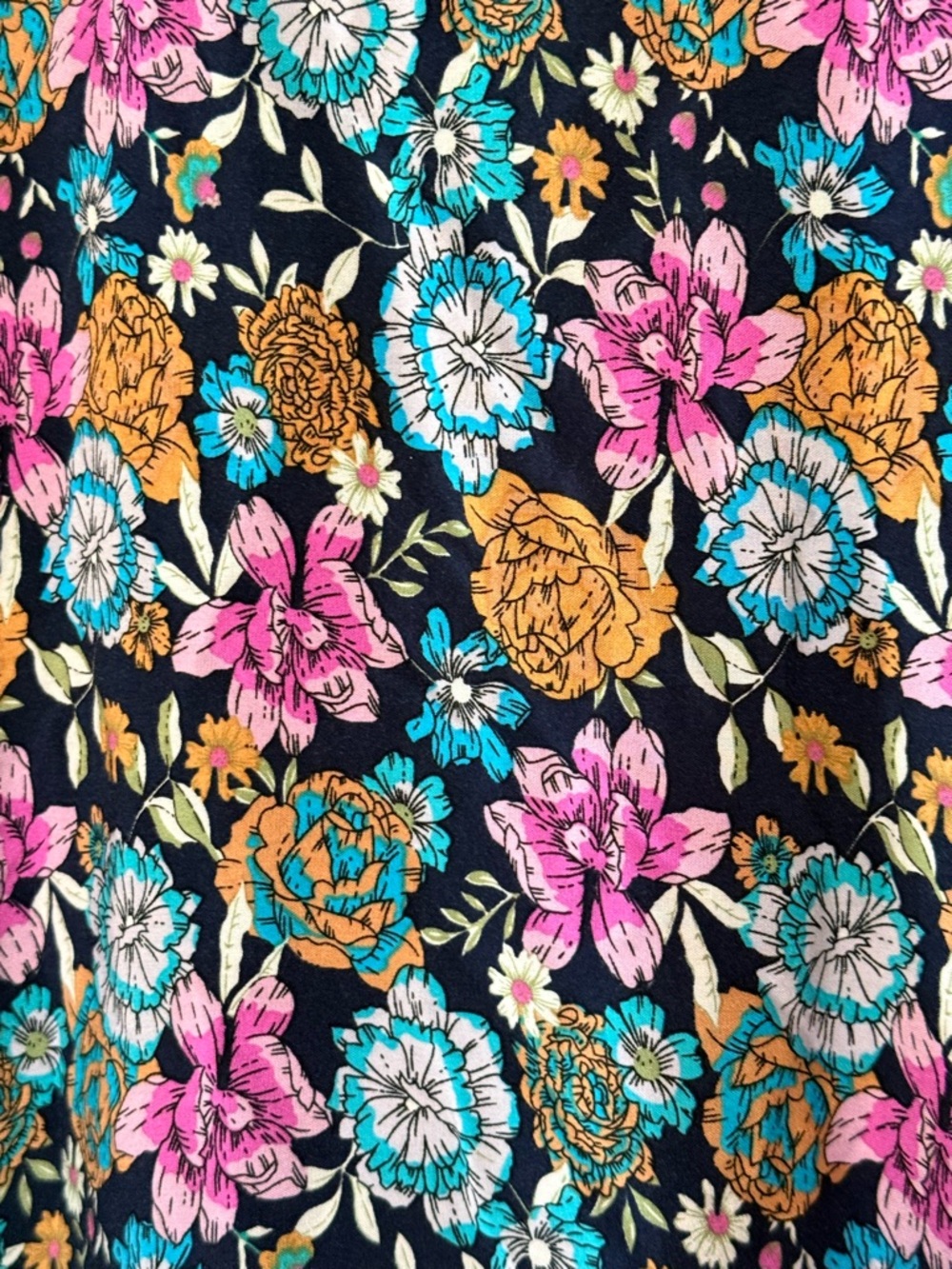 Floral Top long sleeves with Pink & Gold Border 2X boho lightweight - Picture 6 of 9